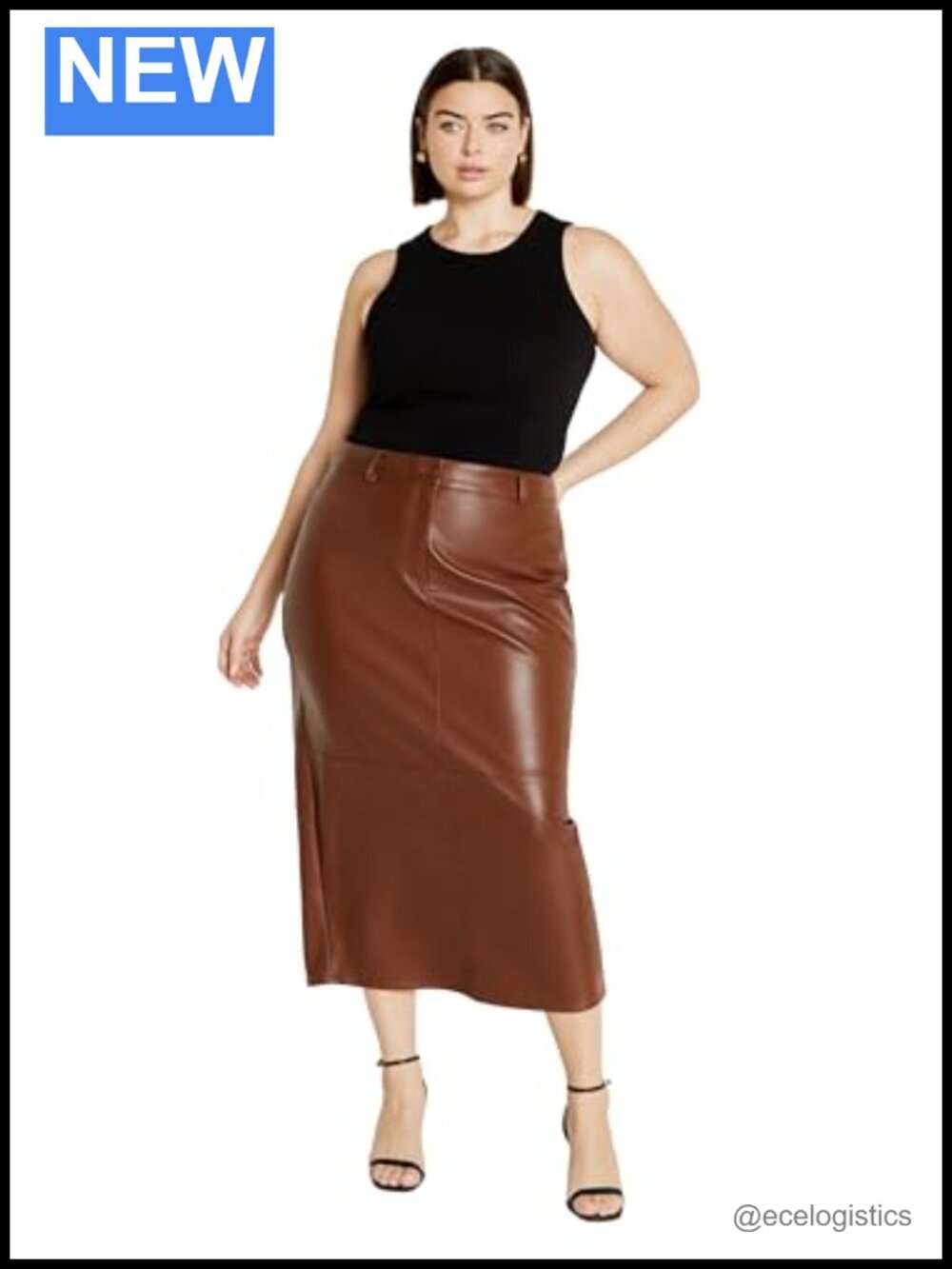City Chic Women's Plus Size Faux Leather Ivy Midi Skirt Pull On